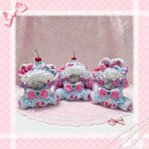 10cm もこふわ おすわり ライトブルー×ピンク